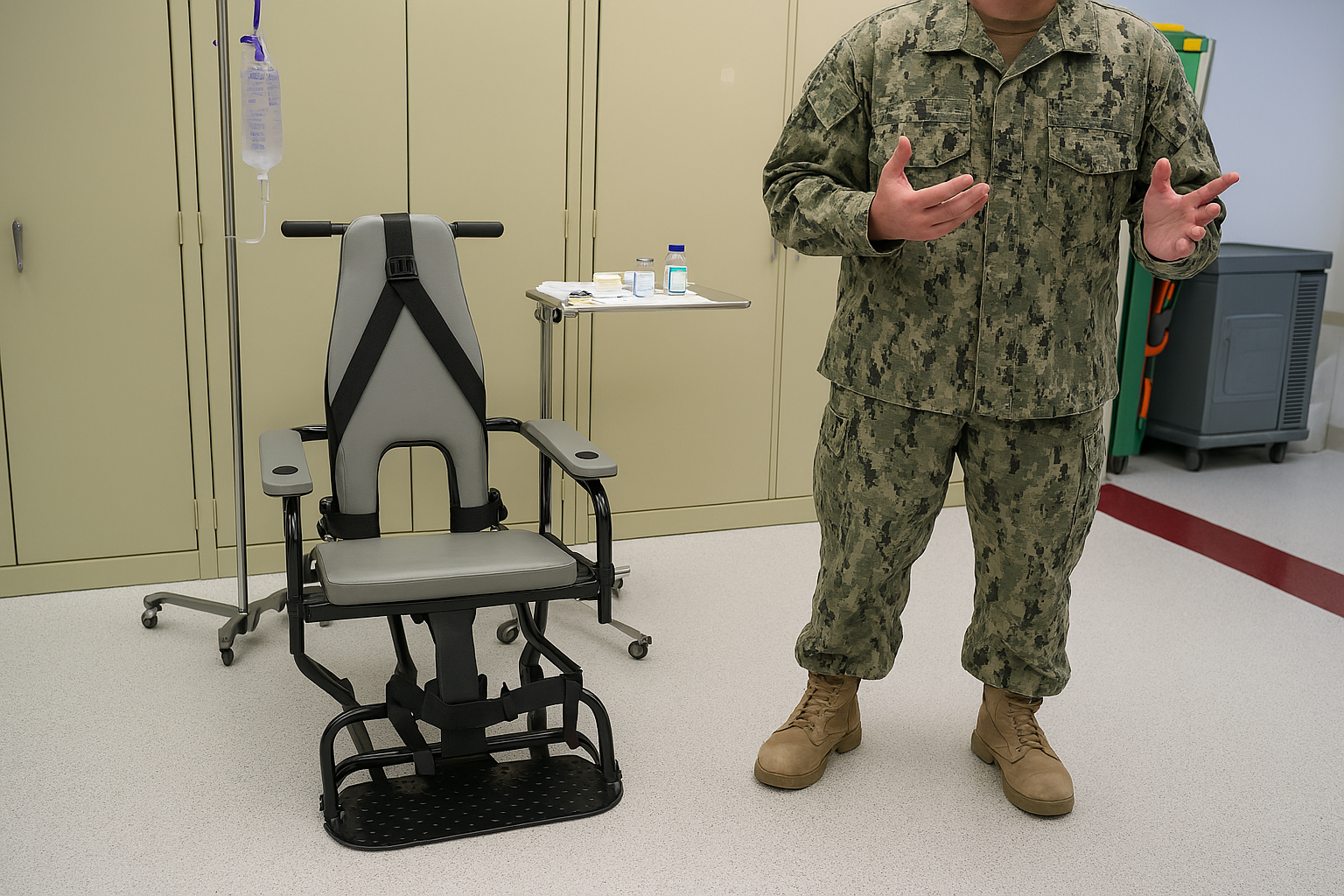 Restraint chair used inside Williamson County Jail to punish refusal to surrender a Bible, illustrating religious coercion and systemic abuse.